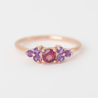 Leah Rhodolite and Amethyst ring Rose Gold