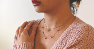 Amethyst necklace worn on model