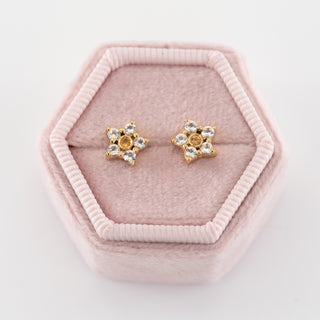 Layla gold earrings in a box