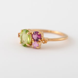 Peridot, Pink Sapphire, Rhodolite, and Citrine cluster ring Taylor right view