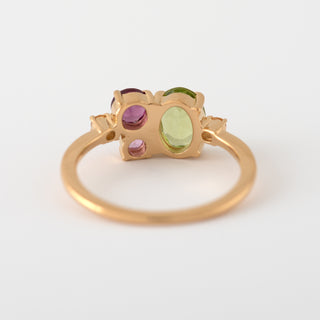 Peridot, Pink Sapphire, Rhodolite, and Citrine cluster ring Taylor back view
