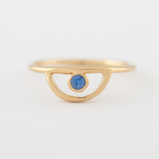 Blue Sapphire Gold ring Azure front view