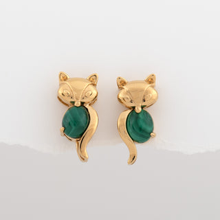 Malachite Gold Vermeil Earrings with foxes