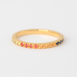 Sapphire eternity gold ring front view