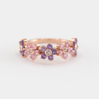 Charlotte Pink Sapphire and Amethyst Gold Ring front view