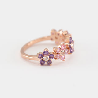 Charlotte Pink Sapphire and Amethyst Gold Ring left view