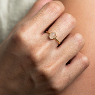 Kaitlyn moonstone gold ring worn on model