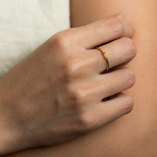 Tilda Citrine on gold ring worn on hand model