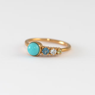 Tiana Turquoise, Topaz, and Peridot on Gold ring 